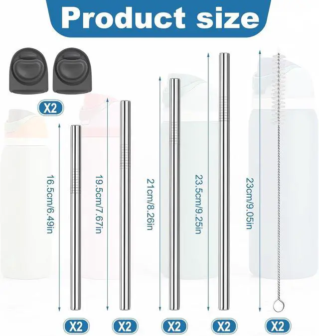 Alt view image 2 of 7 - 10 PCS Stainless Steel Straws for Owala Water Bottle, 4 Lengths 19oz 24oz 32oz 40oz Kids FreeSip 16oz, with Cleaning Brush & Travel Storage Bag 2 Replacement Stopper