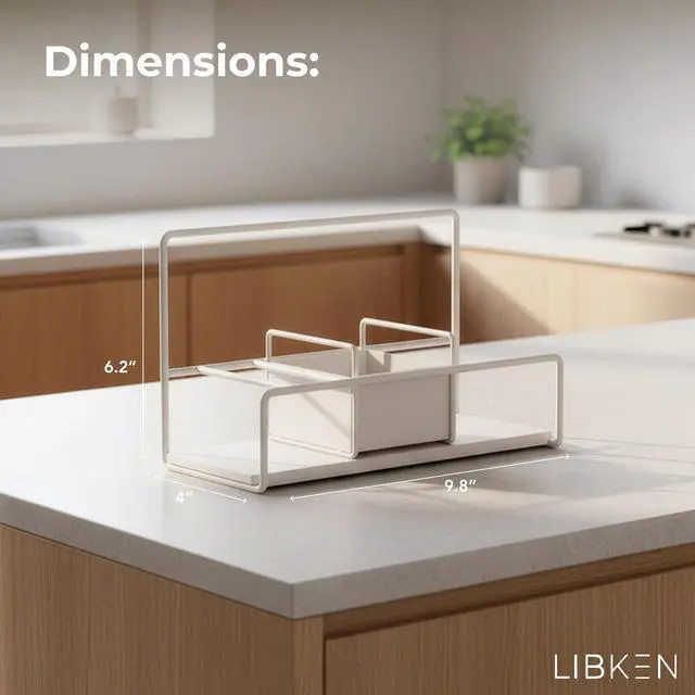 Alt view image 3 of 6 - LIBKEN Kitchen Sponge Holder with Drying Stone Warm Grey Powder Coated Metal Sink Caddy Minimal Scandinavian Design Sponge Rack for Kitchen Sink Organization & Elegant Countertop Storage