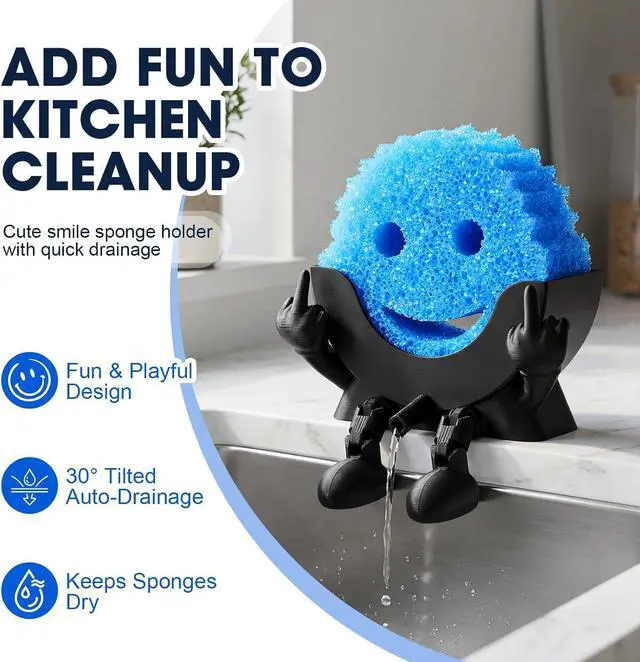 Alt view image 2 of 7 - Cute Hanging Sponge Holder with Drainage | Traceless Glue | Black | Self-Draining