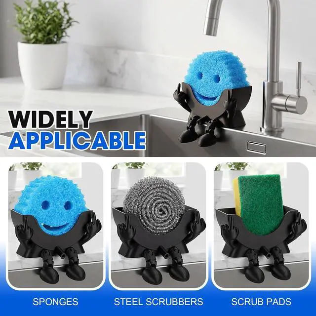 Alt view image 5 of 7 - Cute Hanging Sponge Holder with Drainage | Traceless Glue | Black | Self-Draining