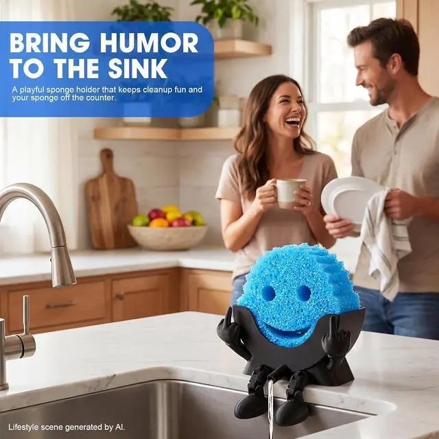 Alt view image 4 of 7 - Cute Hanging Sponge Holder with Drainage | Traceless Glue | Black | Self-Draining