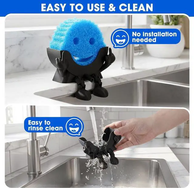 Alt view image 6 of 7 - Cute Hanging Sponge Holder with Drainage | Traceless Glue | Black | Self-Draining