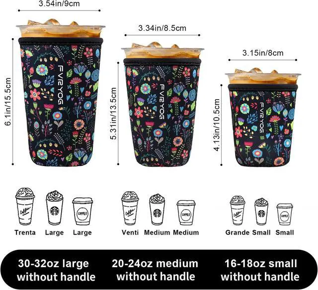 Alt view image 7 of 7 - 3 Pack Reusable Insulated Neoprene Iced Coffee Sleeves & Coffee Cup Holder, Universal Fit 16-32oz Cups for Hot/Cold Beverages
