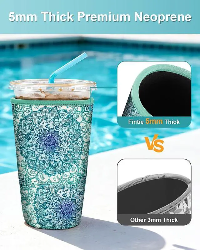 Alt view image 6 of 7 - Fintie 3 Pack Reusable Iced Coffee Sleeve Insulated Drink Cup Cover | For Hot and Cold Drinks, Starbucks, Dunkin, S/M/L Wrist Strap, Emerald Illusions