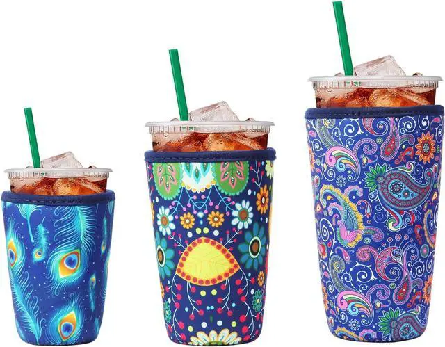 Main image of 3Pcs Reusable Insulated Neoprene Iced Coffee Cold Soda Cup Sleeve | Blue Atmosphere Pattern 16-32Oz Cup Holder Can Cooler Cold Iced Drinks for Beverages Gifts for Families