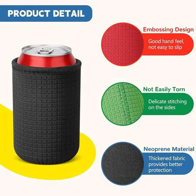 Alt view image 2 of 7 - 12oz Standard Can Sleeves Black Neoprene Beer Bottle Can Cover | 4 Pack, Non-slip, Thick, Beer Bottle Sleeves, Drink Holder