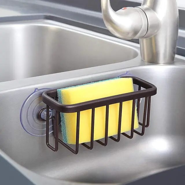 Alt view image 2 of 6 - SunnyPoint NeverRust Kitchen & Bathroom Sink Caddy for Sponges, Scrubbers, Soap, 6" x 2.5" x 2.65", with Adhesive Mount - Additional Suction Cup Included Aluminum (Oil Bronze, NOT Black)
