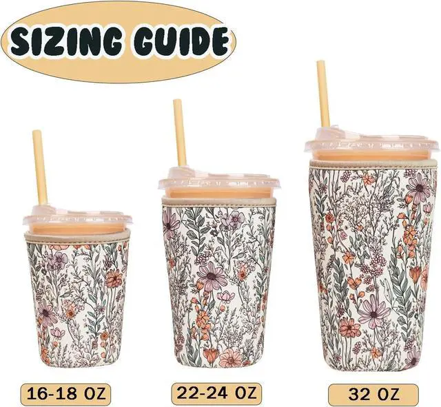Alt view image 5 of 7 - Reusable Insulated Neoprene Iced Coffee Cup Sleeve, Durable Drink Sleeve for Cold Beverages, Beverage Holder for Iced Coffee (Bloom Magic)