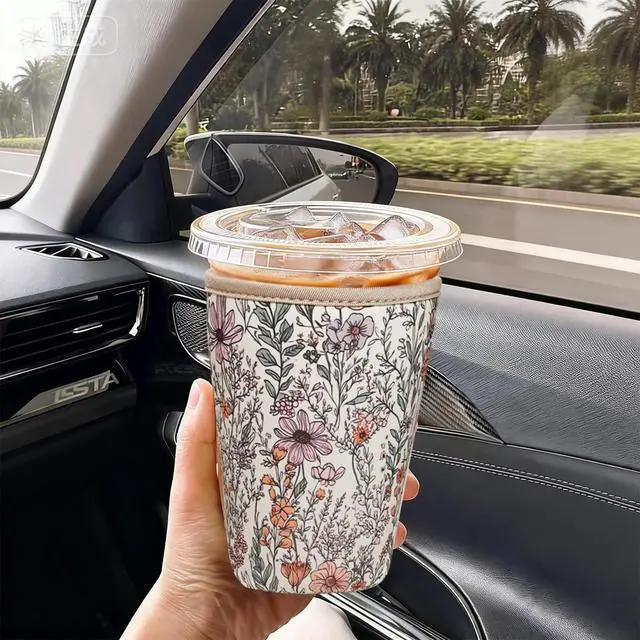 Alt view image 2 of 7 - Reusable Insulated Neoprene Iced Coffee Cup Sleeve, Durable Drink Sleeve for Cold Beverages, Beverage Holder for Iced Coffee (Bloom Magic)