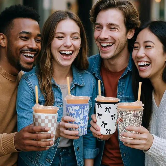 Alt view image 7 of 7 - Reusable Insulated Neoprene Iced Coffee Cup Sleeve, Durable Drink Sleeve for Cold Beverages, Beverage Holder for Iced Coffee (Bloom Magic)