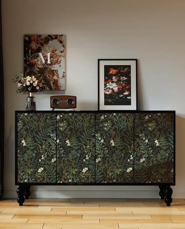 Alt view image 3 of 5 - Dark Green Fern Botanical Shelf Liner Contact Paper Self Adhesive Vinyl Botanical Drawer Liner Wall Paper for Kitchen Cabinets Dresser Dollhouse Walls Arts Crafts Decal 17.5X117 Inches