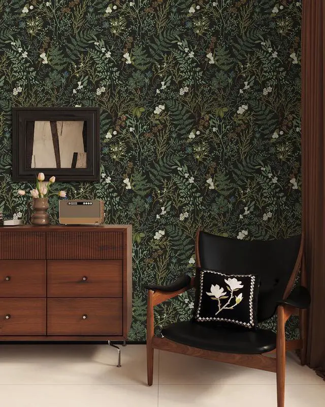 Alt view image 4 of 5 - Dark Green Fern Botanical Shelf Liner Contact Paper Self Adhesive Vinyl Botanical Drawer Liner Wall Paper for Kitchen Cabinets Dresser Dollhouse Walls Arts Crafts Decal 17.5X117 Inches