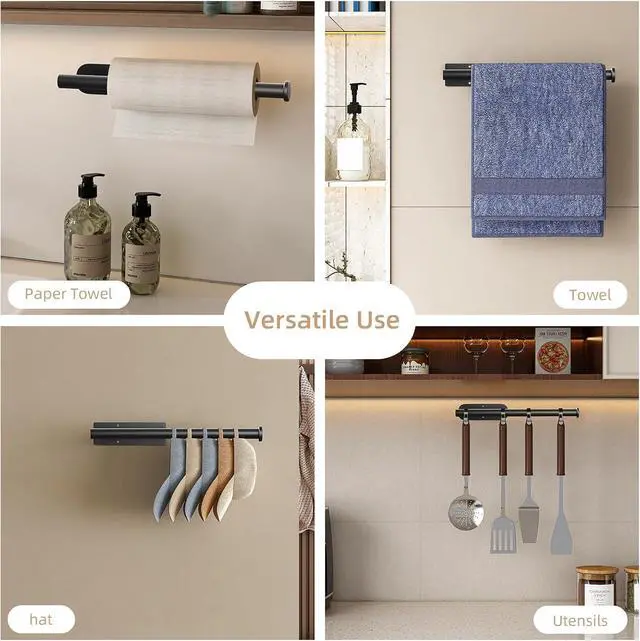 Alt view image 3 of 7 - 2 Pack Paper Towel Holder, Improved Paper Towel Holder Under Cabinet, Stainless Steel Paper Towel Holders Bar Rack with Self Adhesive and Screws for Kitchen, Bathroom, RV, Black