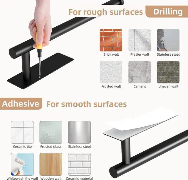 Alt view image 4 of 7 - 2 Pack Paper Towel Holder, Improved Paper Towel Holder Under Cabinet, Stainless Steel Paper Towel Holders Bar Rack with Self Adhesive and Screws for Kitchen, Bathroom, RV, Black