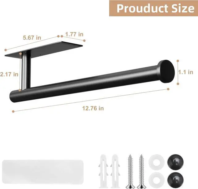 Alt view image 6 of 7 - 2 Pack Paper Towel Holder, Improved Paper Towel Holder Under Cabinet, Stainless Steel Paper Towel Holders Bar Rack with Self Adhesive and Screws for Kitchen, Bathroom, RV, Black