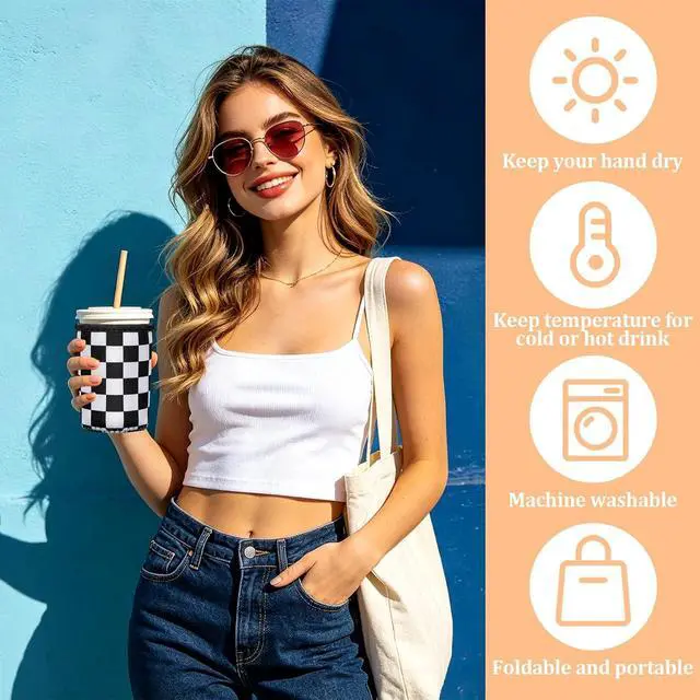 Alt view image 4 of 7 - 3 Pack Reusable Insulated Neoprene Iced Coffee Cup Sleeve Beverage Holder for 16-32 Ounces Coffee/Drink Cup Sleeve for Iced & Hot Drinks Compatible with Starbucks Dunkin Coffee Cup and More