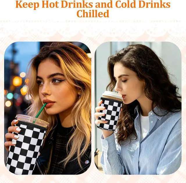 Alt view image 5 of 7 - 3 Pack Reusable Insulated Neoprene Iced Coffee Cup Sleeve Beverage Holder for 16-32 Ounces Coffee/Drink Cup Sleeve for Iced & Hot Drinks Compatible with Starbucks Dunkin Coffee Cup and More