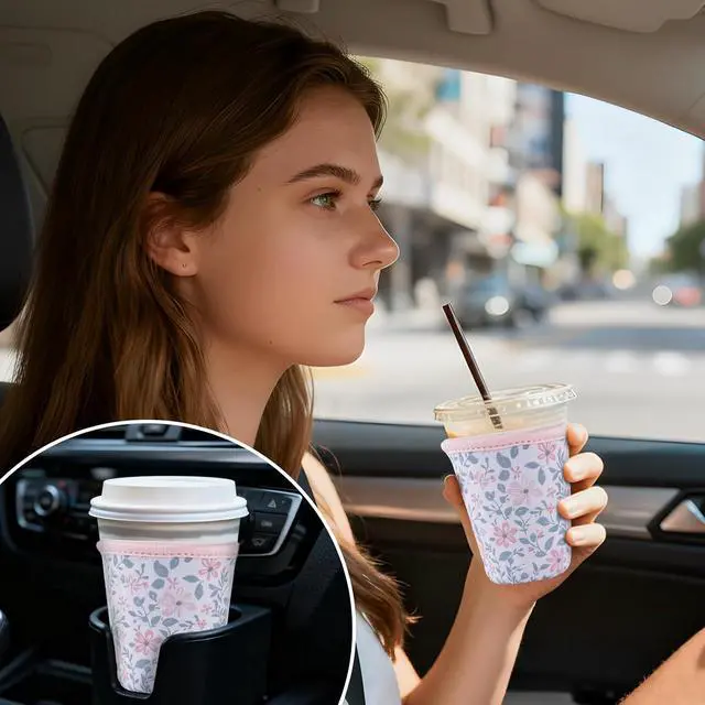 Alt view image 3 of 7 - 3 Packs Reusable Iced Coffee Sleeves - Flower Neoprene Cup Sleeve for Hot and Cold Drinks, Insulated Drink Sleeve for 16-32oz Soda Cans Beverages Water Bottles, Christmas Gift for Friends