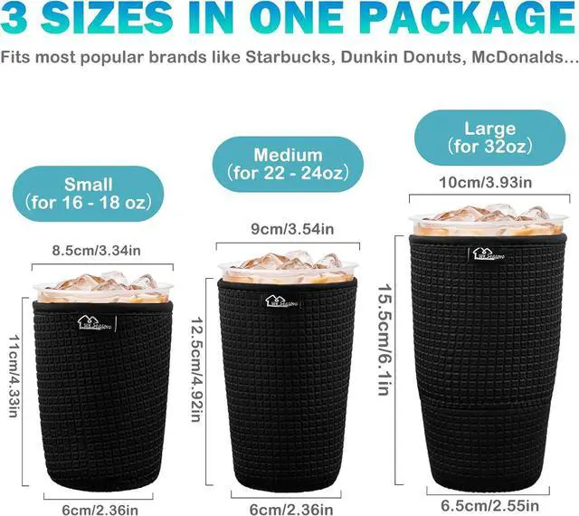 Alt view image 2 of 7 - WKIEASON Iced Coffee Sleeve Reusable Coffee Cup Sleeve Coolies 16-32oz | Non-Slip Neoprene Iced Coffee Sleeve for Cold Drinks ,Starbucks, McDonalds, Dunkin Donuts and More, Gifts for Women