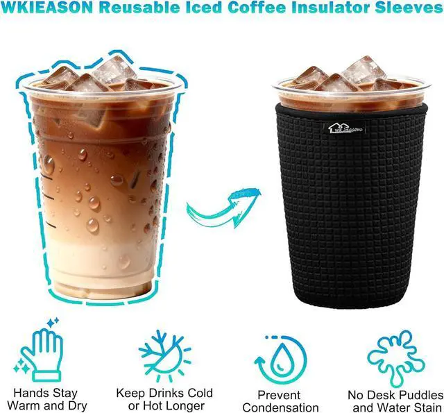 Alt view image 3 of 7 - WKIEASON Iced Coffee Sleeve Reusable Coffee Cup Sleeve Coolies 16-32oz | Non-Slip Neoprene Iced Coffee Sleeve for Cold Drinks ,Starbucks, McDonalds, Dunkin Donuts and More, Gifts for Women