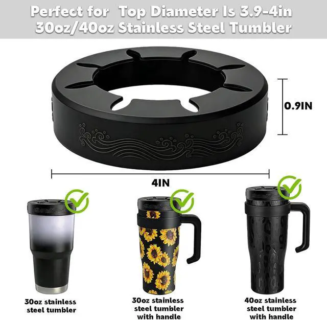 Alt view image 2 of 7 - Tumbler Silicone Ring,Iced Coffee Sleeve for 30oz Tumblers | Silicone Ring for 30oz YETI/RTIC/BJPKPK Tumblers,Fits 3.9-4 Inch Cup Mouth,for Most 30oz Stainless Steel Tumbler,Black