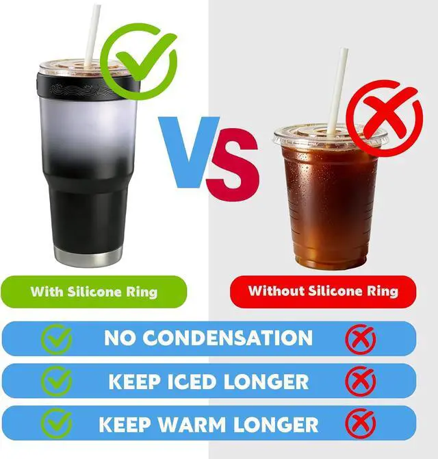 Alt view image 4 of 7 - Tumbler Silicone Ring,Iced Coffee Sleeve for 30oz Tumblers | Silicone Ring for 30oz YETI/RTIC/BJPKPK Tumblers,Fits 3.9-4 Inch Cup Mouth,for Most 30oz Stainless Steel Tumbler,Black