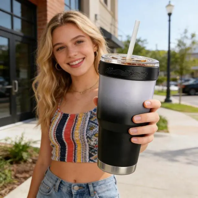 Alt view image 6 of 7 - Tumbler Silicone Ring,Iced Coffee Sleeve for 30oz Tumblers | Silicone Ring for 30oz YETI/RTIC/BJPKPK Tumblers,Fits 3.9-4 Inch Cup Mouth,for Most 30oz Stainless Steel Tumbler,Black