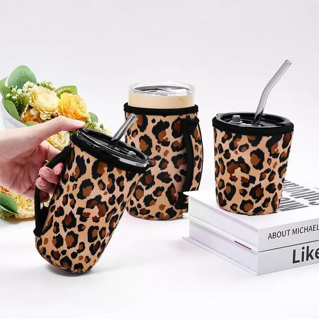 Alt view image 2 of 7 - 3PCS Reusable Iced Coffee Sleeves, Fits 16-32oz Hot/Cold Drinks | 3 Reusable Coffee Sleeves, Insulated Coffee Sleeves, Compatible with Starbucks Dunkin Coffee cup, Leopard print Coffee Koozie
