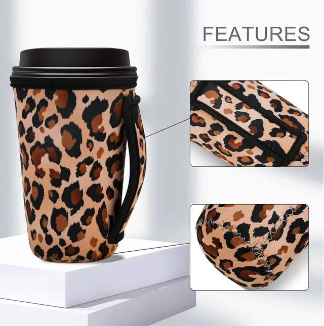 Alt view image 4 of 7 - 3PCS Reusable Iced Coffee Sleeves, Fits 16-32oz Hot/Cold Drinks | 3 Reusable Coffee Sleeves, Insulated Coffee Sleeves, Compatible with Starbucks Dunkin Coffee cup, Leopard print Coffee Koozie