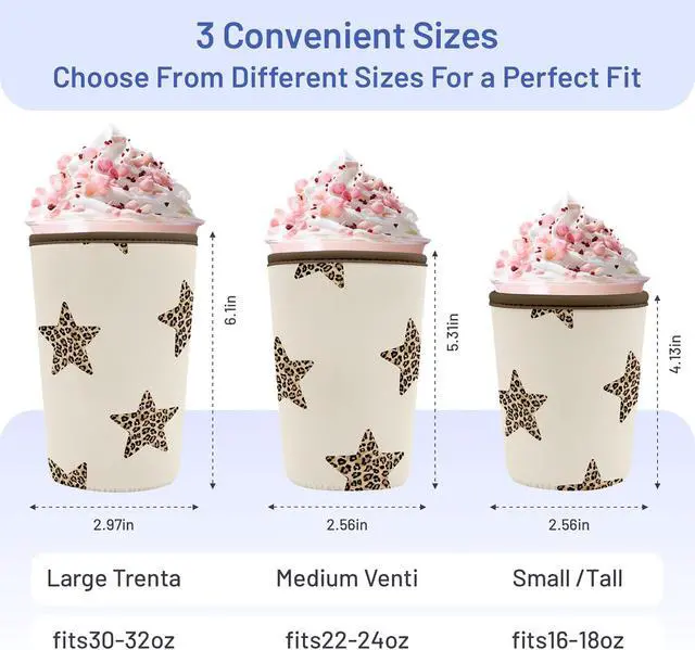 Alt view image 2 of 7 - Iced Coffee Sleeve Reusable Neoprene Cup Sleeves, Stars Leopard | Ice Coffee Sleeve, Insulated Cold Drinks Covers,Fits Most Cups