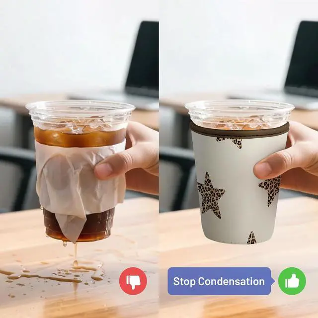 Alt view image 4 of 7 - Iced Coffee Sleeve Reusable Neoprene Cup Sleeves, Stars Leopard | Ice Coffee Sleeve, Insulated Cold Drinks Covers,Fits Most Cups