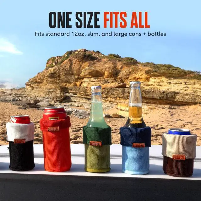 Alt view image 3 of 7 - Bottle Cap Insulated Can & Bottle Koozie, Reversible Sleeve, 12 & 16 oz | Fits 12oz, 16oz, slim & tall cans, beer bottles & coffee cups. Soft double-layer knit keeps drinks cold; reversible 2 colors
