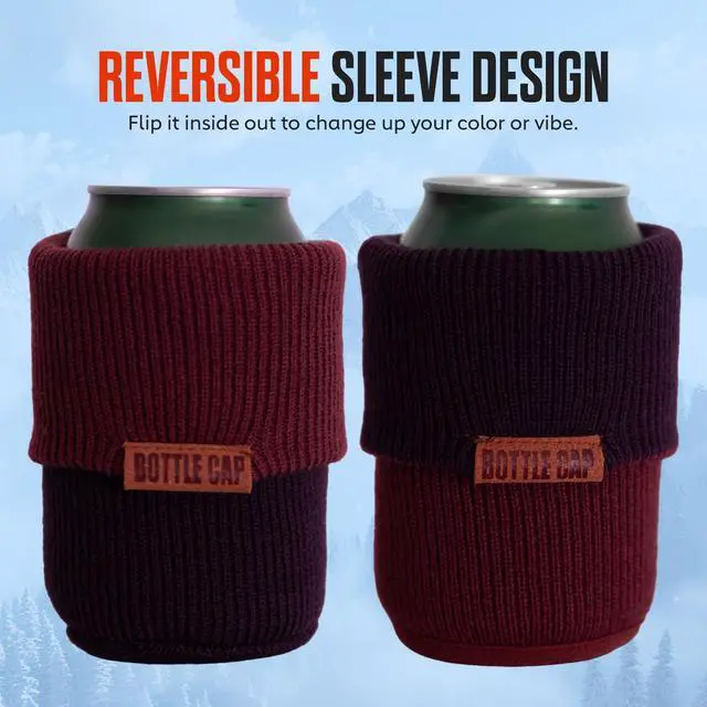 Alt view image 4 of 7 - Bottle Cap Insulated Can & Bottle Koozie, Reversible Sleeve, 12 & 16 oz | Fits 12oz, 16oz, slim & tall cans, beer bottles & coffee cups. Soft double-layer knit keeps drinks cold; reversible 2 colors