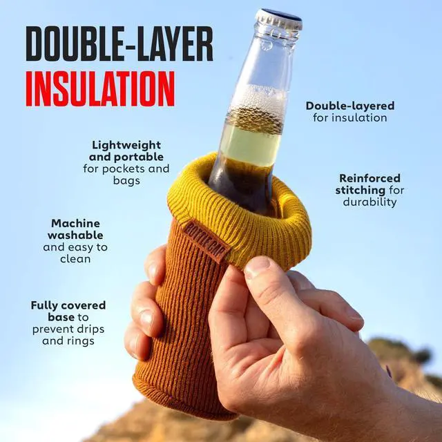 Alt view image 5 of 7 - Bottle Cap Insulated Can & Bottle Koozie, Reversible Sleeve, 12 & 16 oz | Fits 12oz, 16oz, slim & tall cans, beer bottles & coffee cups. Soft double-layer knit keeps drinks cold; reversible 2 colors