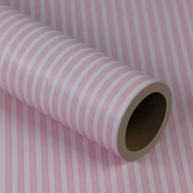 Alt view image 2 of 7 - 17.7" x 117" Pink and White Stripe Wallpaper Stick and Peel Contact Paper Self Adhesive Decorative Waterproof Wall Covering Cabinets Shelves Liner Drawer Sticker