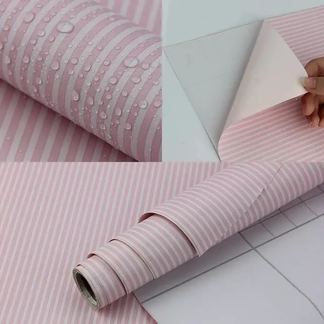 Alt view image 3 of 7 - 17.7" x 117" Pink and White Stripe Wallpaper Stick and Peel Contact Paper Self Adhesive Decorative Waterproof Wall Covering Cabinets Shelves Liner Drawer Sticker