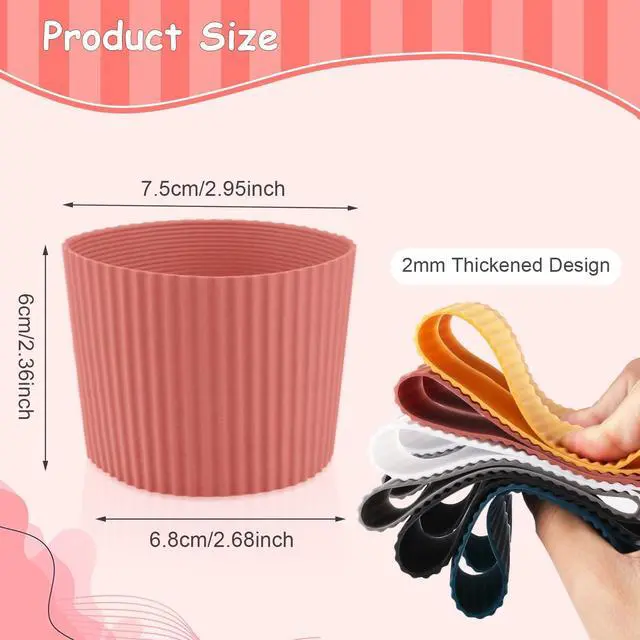 Alt view image 2 of 7 - 6 Pack Silicone Cup Sleeve Heat Resistant Coffee Cup Protective Sleeve Nonslip Glass Bottle Mug Protector Cover for Home Travel - Multicolor
