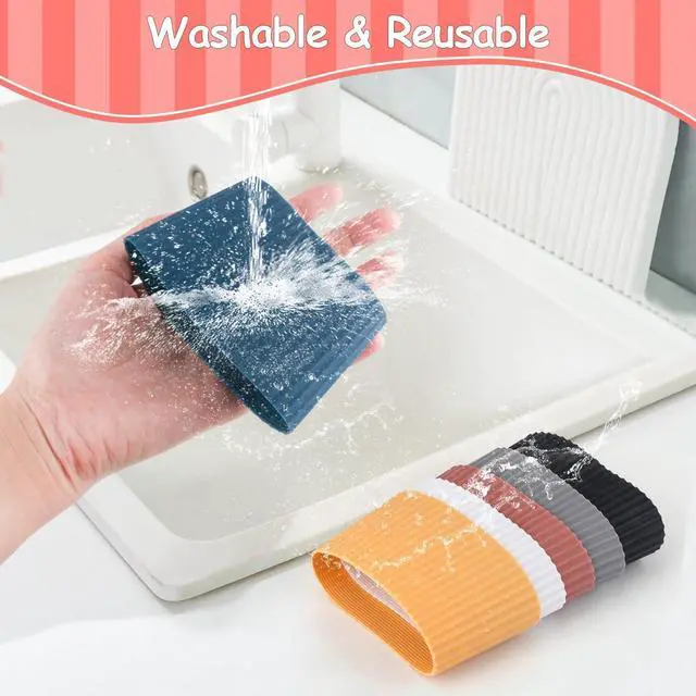 Alt view image 5 of 7 - 6 Pack Silicone Cup Sleeve Heat Resistant Coffee Cup Protective Sleeve Nonslip Glass Bottle Mug Protector Cover for Home Travel - Multicolor