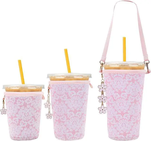 Main image of 3PC Reusable Neoprene Iced Coffee Sleeve with Strap & Charms Perfect Cold Drink Sleeve for Iced Drinks, Coffee Cup Sleeves, and More Durable, Insulated Coffee Sleeves for Iced Coffees & Cold Beverages