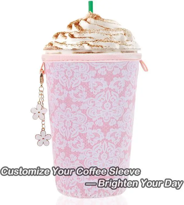 Alt view image 3 of 6 - 3PC Reusable Neoprene Iced Coffee Sleeve with Strap & Charms Perfect Cold Drink Sleeve for Iced Drinks, Coffee Cup Sleeves, and More Durable, Insulated Coffee Sleeves for Iced Coffees & Cold Beverages