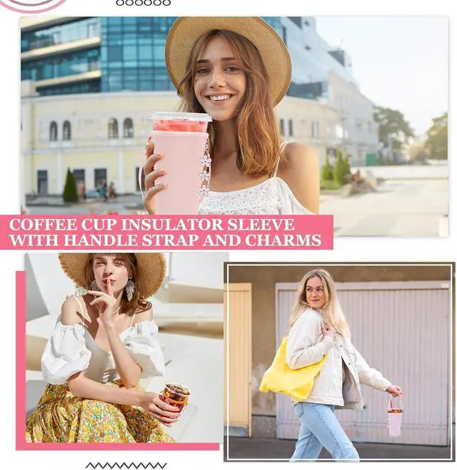 Alt view image 5 of 6 - 3PC Reusable Neoprene Iced Coffee Sleeve with Strap & Charms Perfect Cold Drink Sleeve for Iced Drinks, Coffee Cup Sleeves, and More Durable, Insulated Coffee Sleeves for Iced Coffees & Cold Beverages