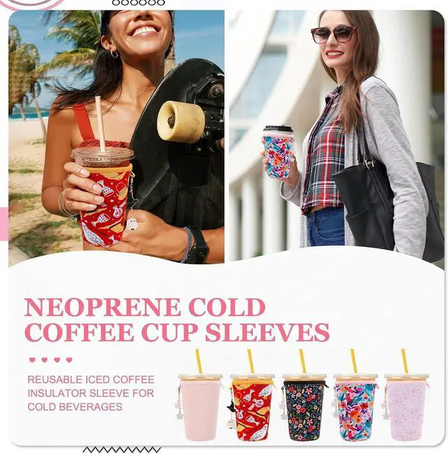Alt view image 6 of 6 - 3PC Reusable Neoprene Iced Coffee Sleeve with Strap & Charms Perfect Cold Drink Sleeve for Iced Drinks, Coffee Cup Sleeves, and More Durable, Insulated Coffee Sleeves for Iced Coffees & Cold Beverages