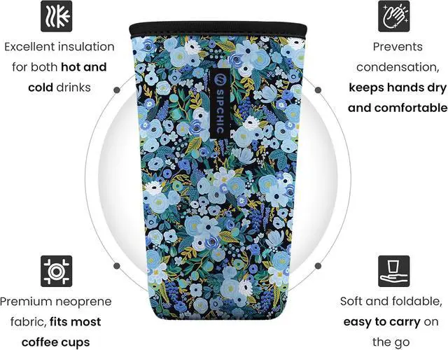 Alt view image 2 of 6 - Iced Coffee Sleeve Neoprene Reusable Cup Sleeves for Drinks, Insulated Drink Sleeves to Keep Hands Dry & Drinks Cold, Stylish & Durable Coffee Sleeves (Frosted Bloom, Large: 30-32oz)