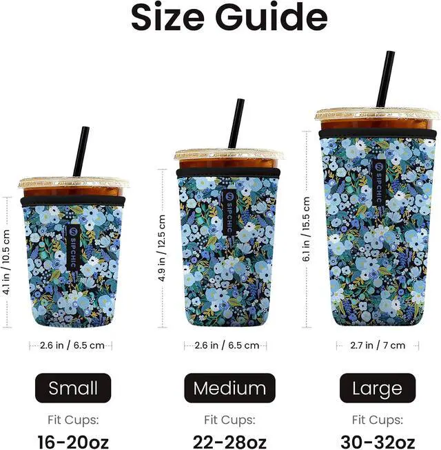 Alt view image 4 of 6 - Iced Coffee Sleeve Neoprene Reusable Cup Sleeves for Drinks, Insulated Drink Sleeves to Keep Hands Dry & Drinks Cold, Stylish & Durable Coffee Sleeves (Frosted Bloom, Large: 30-32oz)