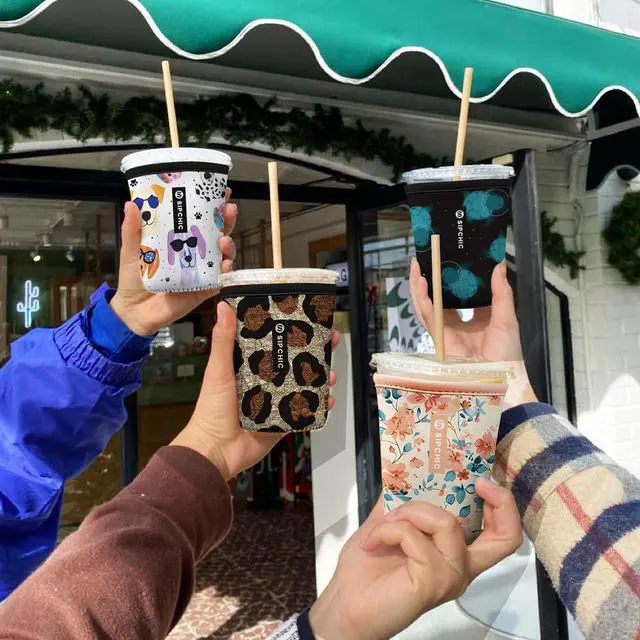 Alt view image 5 of 6 - Iced Coffee Sleeve Neoprene Reusable Cup Sleeves for Drinks, Insulated Drink Sleeves to Keep Hands Dry & Drinks Cold, Stylish & Durable Coffee Sleeves (Frosted Bloom, Large: 30-32oz)