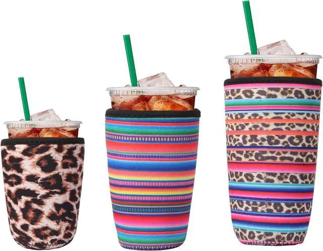 Main image of 3Pcs Reusable Insulated Neoprene Iced Coffee Cold Soda Cup Sleeve | Stripe Pattern 16-32Oz Cup Holder Can Cooler Cold Iced Drinks for Beverages Gifts for Families