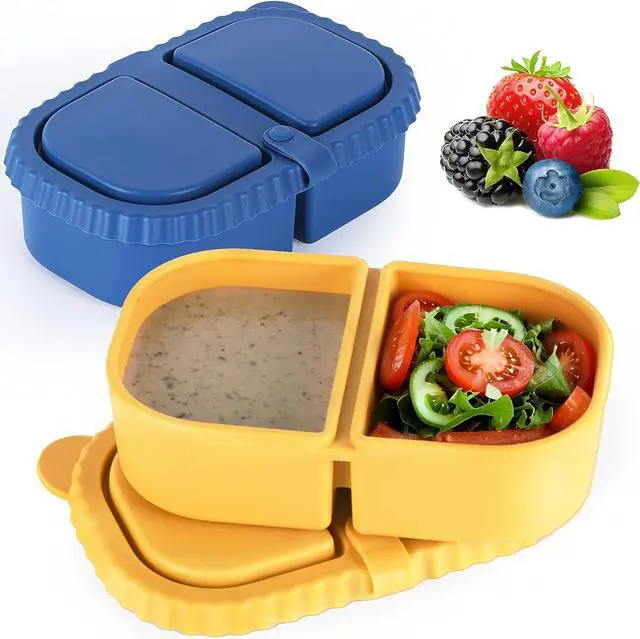 Main image of MACTANO 2 Pack Silicone Snack Containers with Lids, 8.5oz Dual Compartment | Meal Prep, Food-Grade Silicone, BPA-Free, Leakproof, Dishwasher Safe, Reusable, Office, Travel, Picnic, All Ages