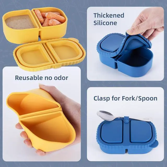 Alt view image 2 of 6 - MACTANO 2 Pack Silicone Snack Containers with Lids, 8.5oz Dual Compartment | Meal Prep, Food-Grade Silicone, BPA-Free, Leakproof, Dishwasher Safe, Reusable, Office, Travel, Picnic, All Ages