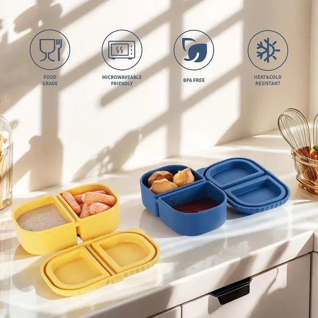 Alt view image 4 of 6 - MACTANO 2 Pack Silicone Snack Containers with Lids, 8.5oz Dual Compartment | Meal Prep, Food-Grade Silicone, BPA-Free, Leakproof, Dishwasher Safe, Reusable, Office, Travel, Picnic, All Ages