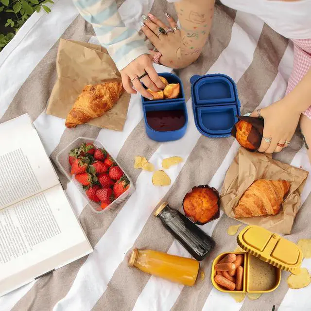 Alt view image 5 of 6 - MACTANO 2 Pack Silicone Snack Containers with Lids, 8.5oz Dual Compartment | Meal Prep, Food-Grade Silicone, BPA-Free, Leakproof, Dishwasher Safe, Reusable, Office, Travel, Picnic, All Ages